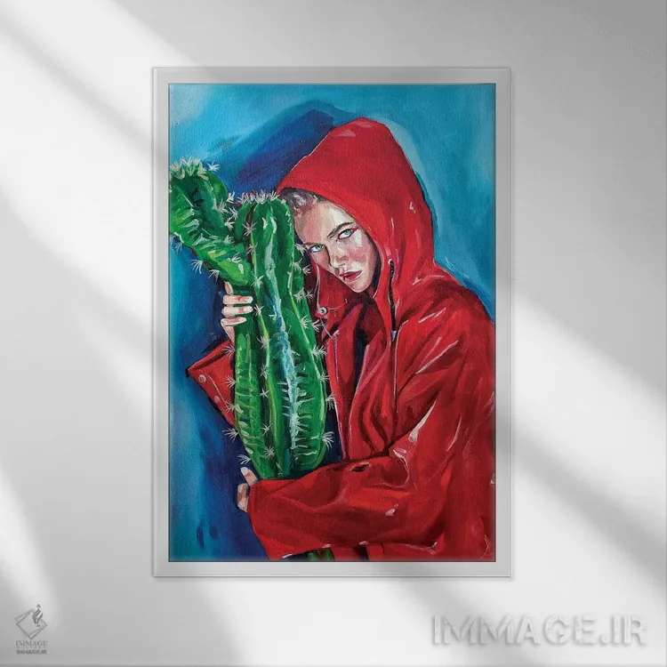 تابلو دکوراتیو دختر با کاکتوس اثر ساشا رابینسون - نمای قابدار سفید