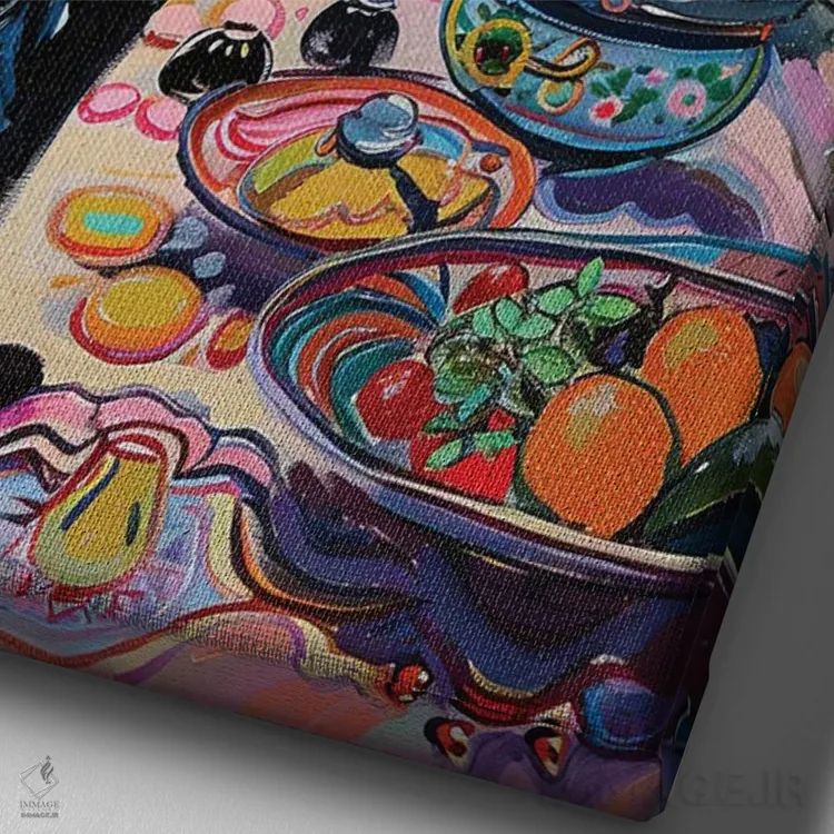 تابلو دکوراتیو گربه سیاه در آشپزخانه پرنور اثر ساشا رابینسون - نمای نزدیک بافت بوم