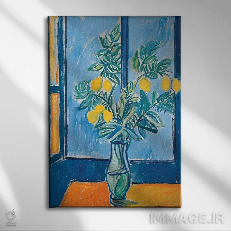 تابلو دکوراتیو طبیعت بی جان آبی ساده اثر ساشا رابینسون - نمای روبهرو روی دیوار
