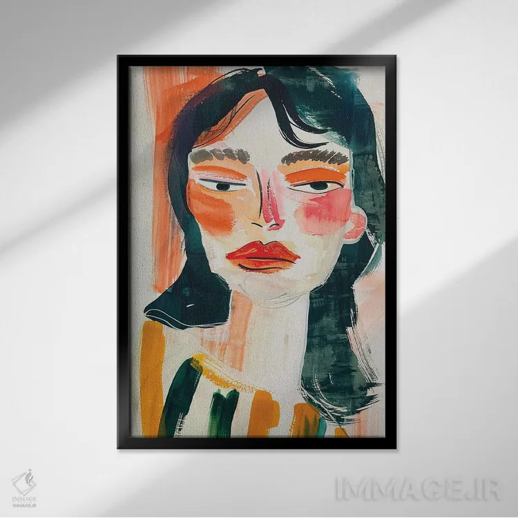 تابلو دکوراتیو پرتره زن با آبرنگ اثر ساشا رابینسون - نمای قابدار مشکی