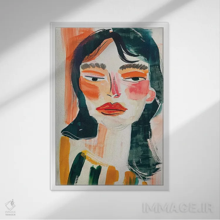 تابلو دکوراتیو پرتره زن با آبرنگ اثر ساشا رابینسون - نمای قابدار سفید