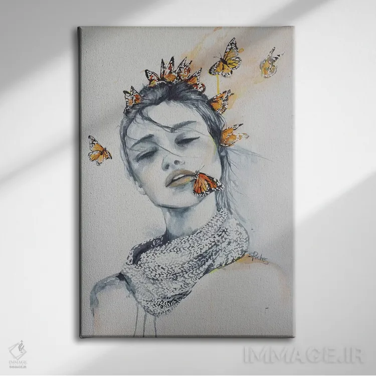 تابلو دکوراتیو بوسه های پروانه ای اثر سارا ریچز - نمای روبهرو روی دیوار