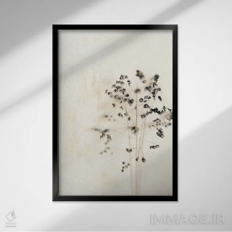 تابلو دکوراتیو شاخه خشک و کم رنگ اثر سارا گاردنر - نمای قابدار مشکی