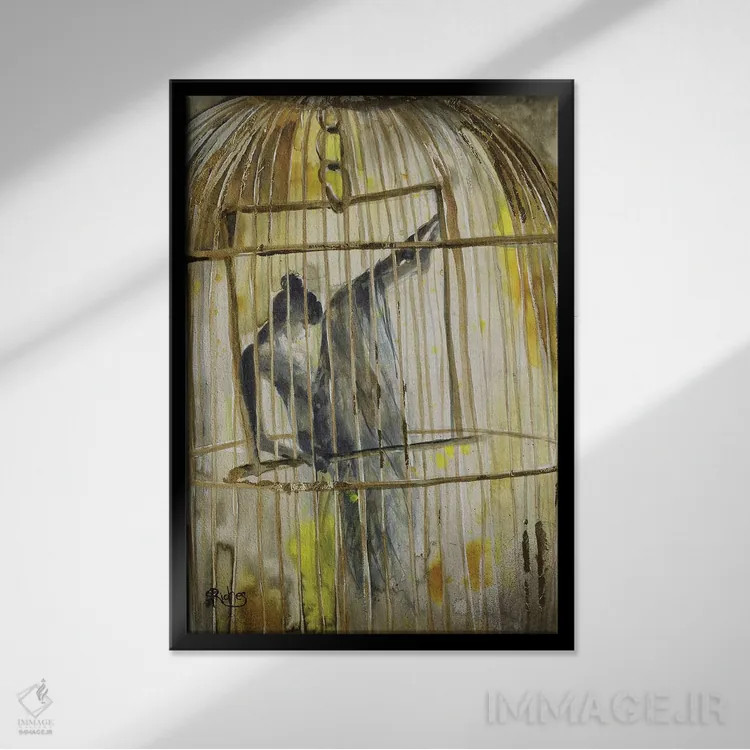 تابلو دکوراتیو در قفس اثر سارا ریچز - نمای قابدار مشکی