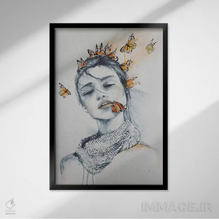 تابلو دکوراتیو بوسه های پروانه ای اثر سارا ریچز - نمای قابدار مشکی