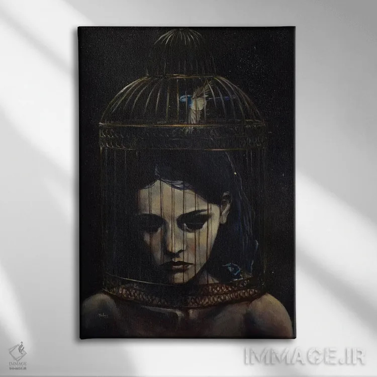 تابلو دکوراتیو قفس زرین اثر سارا ریچز - نمای روبهرو روی دیوار