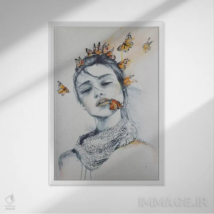 تابلو دکوراتیو بوسه های پروانه ای اثر سارا ریچز - نمای قابدار سفید