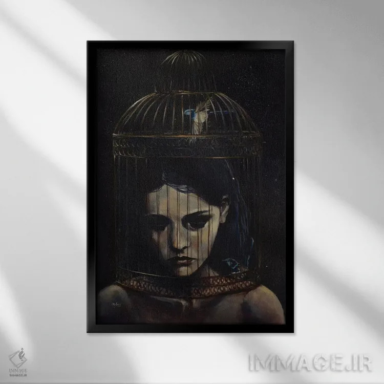 تابلو دکوراتیو قفس زرین اثر سارا ریچز - نمای قابدار مشکی