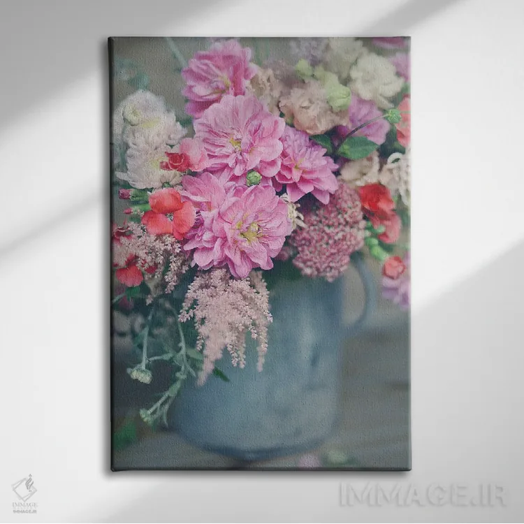 تابلو دکوراتیو چیدمان گل های بهاری اثر سارا جین - نمای روبهرو روی دیوار