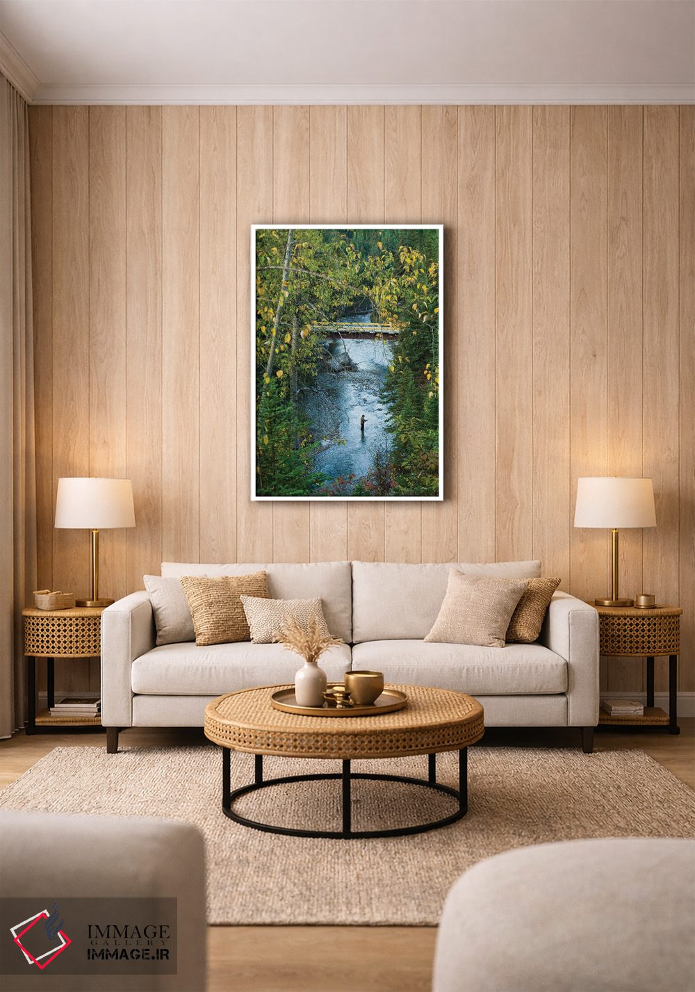 تابلو دکوراتیو Part Of The Kootenay River System,ماهیگیر در نهر بیگ هورن… اثر جوئل سارتور - D1W
