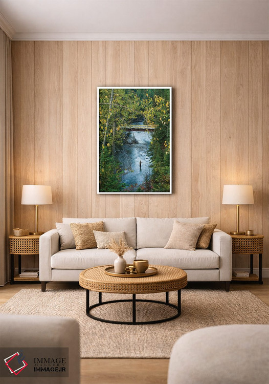 تابلو دکوراتیو Part Of The Kootenay River System,ماهیگیر در نهر بیگ هورن… اثر جوئل سارتور - D1W