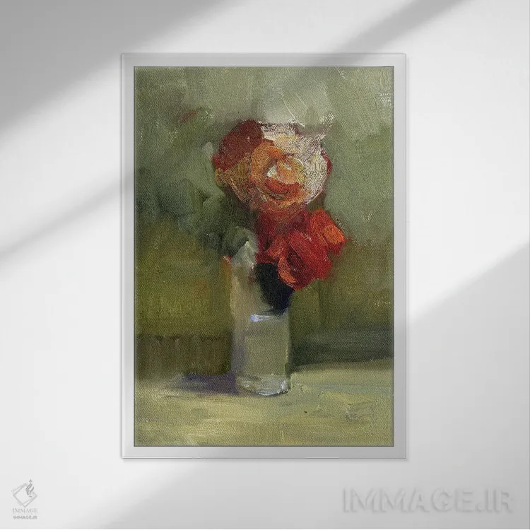 تابلو دکوراتیو دو گل رز اثر سالی روزنبام - نمای قابدار سفید