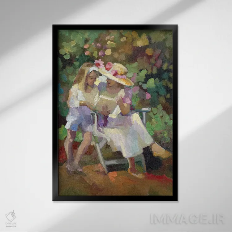 تابلو دکوراتیو بهار در باغ اثر سالی روزنبام - نمای قابدار مشکی