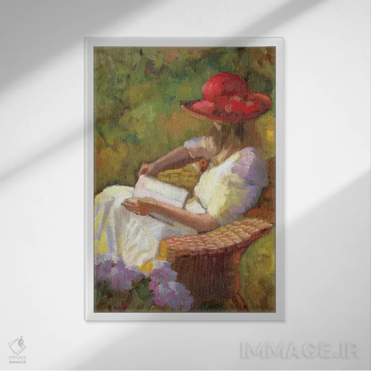تابلو دکوراتیو کلاه قرمز اثر سالی روزنبام - نمای قابدار سفید