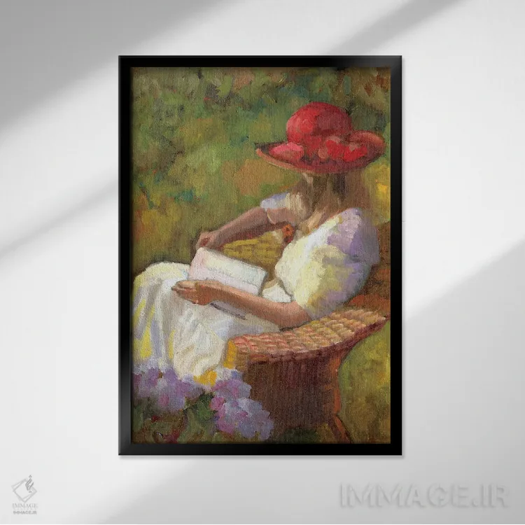 تابلو دکوراتیو کلاه قرمز اثر سالی روزنبام - نمای قابدار مشکی