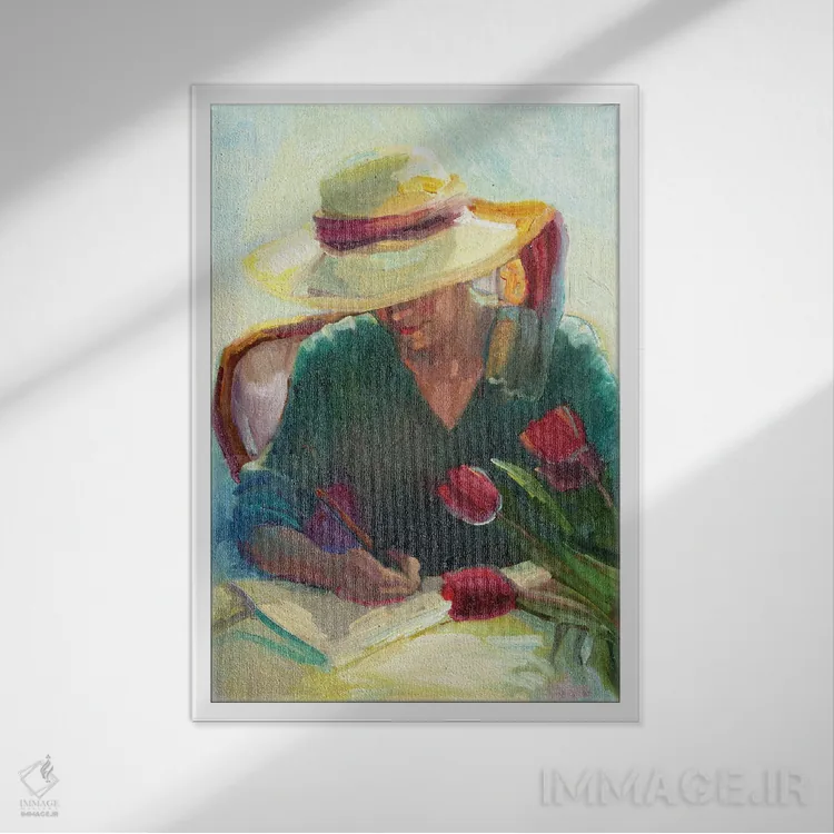 تابلو دکوراتیو یادداشت باغ اثر سالی روزنبام - نمای قابدار سفید