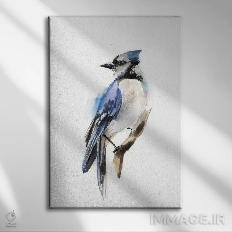 تابلو مدرن پرنده جی آبی اثر سوفی روباورف - نمای روبهرو روی دیوار
