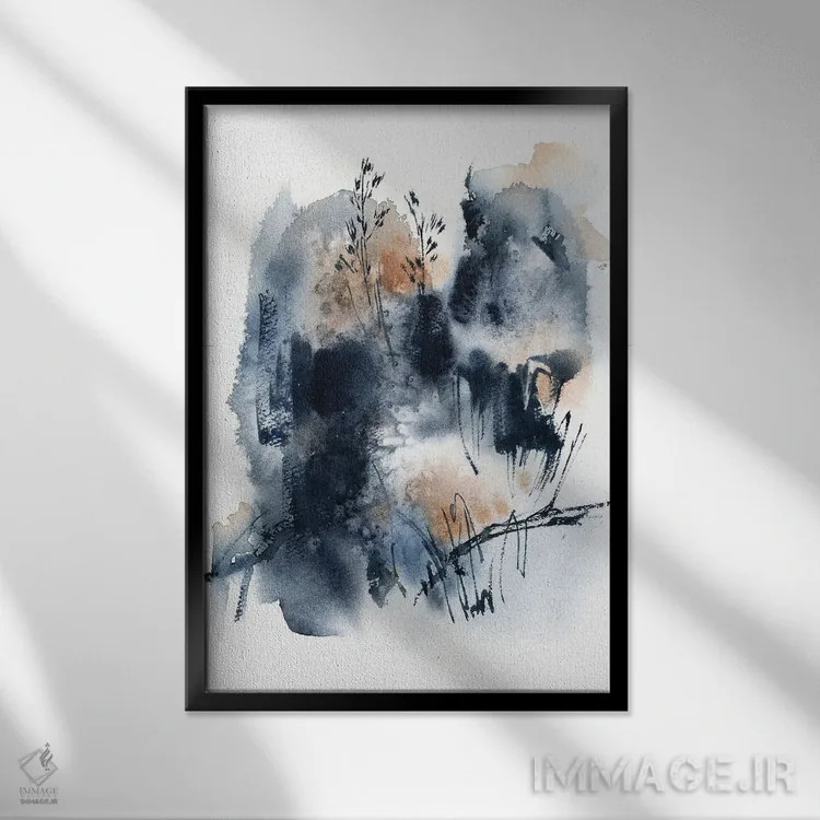 تابلو انتزاعی منظره در آبی اثر سوفی روباورف - نمای قابدار مشکی