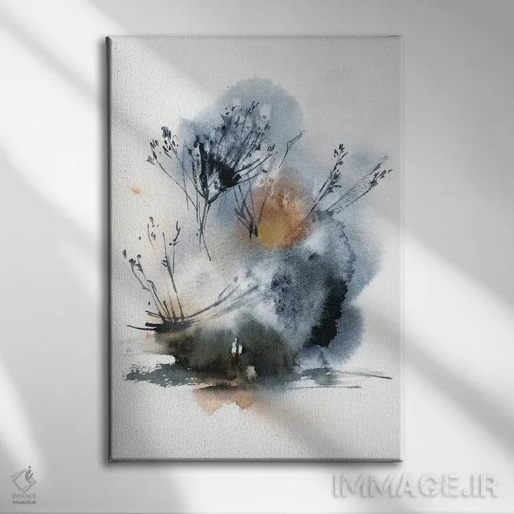 تابلو انتزاعی منظره در آبی اثر سوفی روباورف - نمای روبهرو روی دیوار