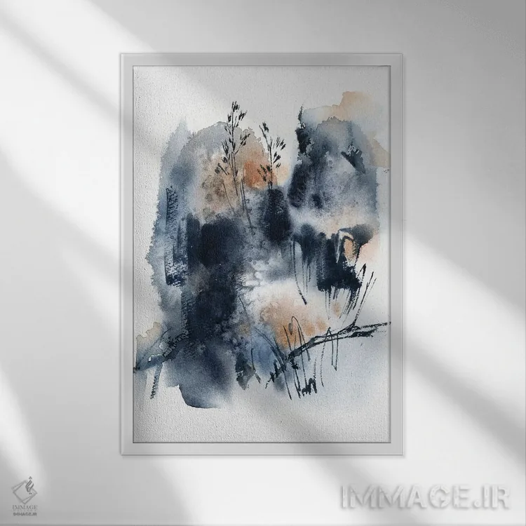 تابلو انتزاعی منظره در آبی اثر سوفی روباورف - نمای قابدار سفید