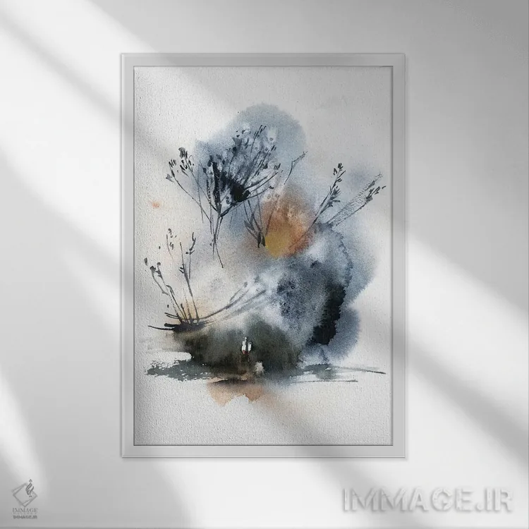 تابلو انتزاعی منظره در آبی اثر سوفی روباورف - نمای قابدار سفید