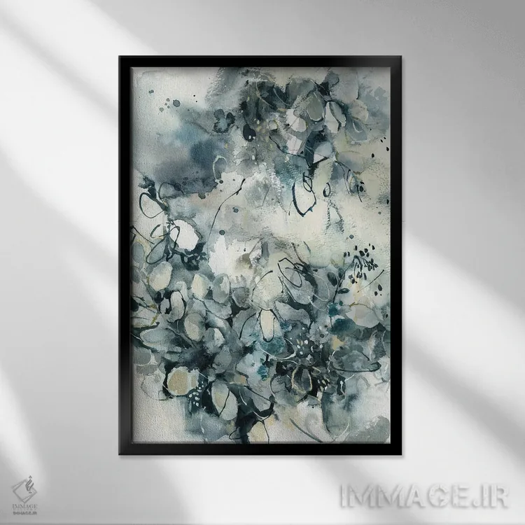 تابلو انتزاعی نقاشی انتزاعی گیاهی در سبزآبی اثر سوفی روباورف - نمای قابدار مشکی