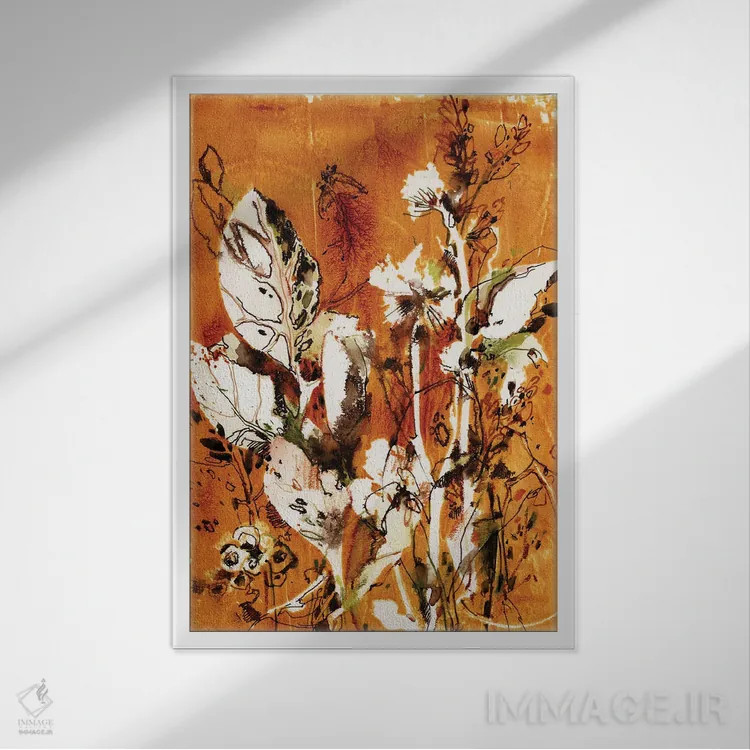 تابلو دکوراتیو گیاهان دارویی در رنگ نارنجی سوخته شماره ۱ اثر سوفی روباورف - نمای قابدار سفید