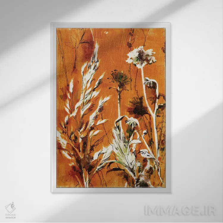 تابلو دکوراتیو گیاهان دارویی در رنگ نارنجی سوخته شماره ۲ اثر سوفی روباورف - نمای قابدار سفید