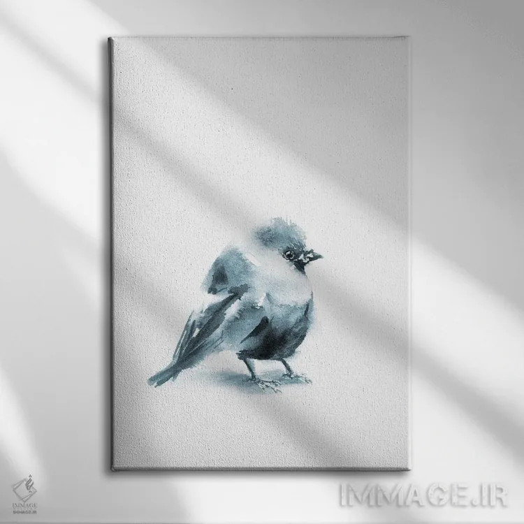 تابلو مدرن پرنده خاکستری شماره ۱ اثر سوفی روباورف - نمای روبهرو روی دیوار