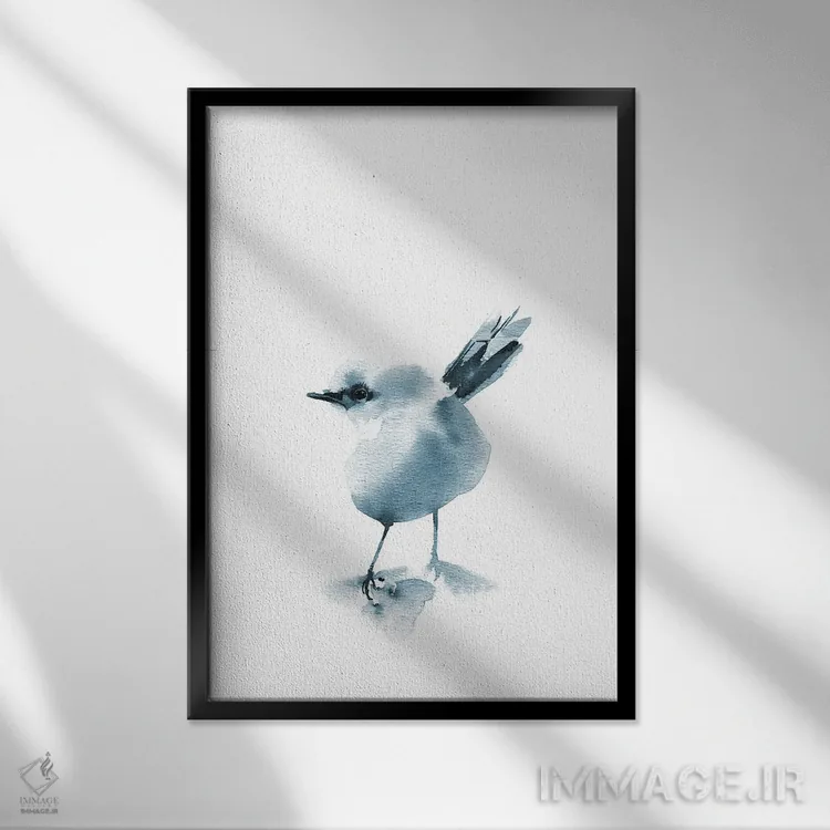 تابلو مدرن پرنده خاکستری شماره ۲ اثر سوفی روباورف - نمای قابدار مشکی