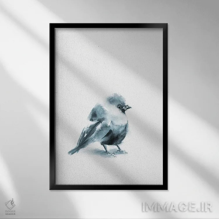 تابلو مدرن پرنده خاکستری شماره ۱ اثر سوفی روباورف - نمای قابدار مشکی