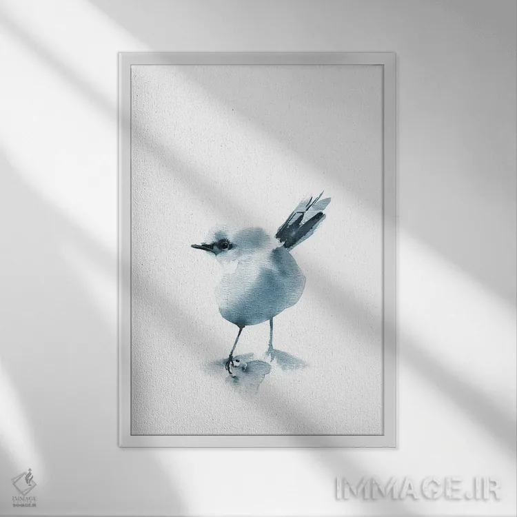 تابلو مدرن پرنده خاکستری شماره ۲ اثر سوفی روباورف - نمای قابدار سفید