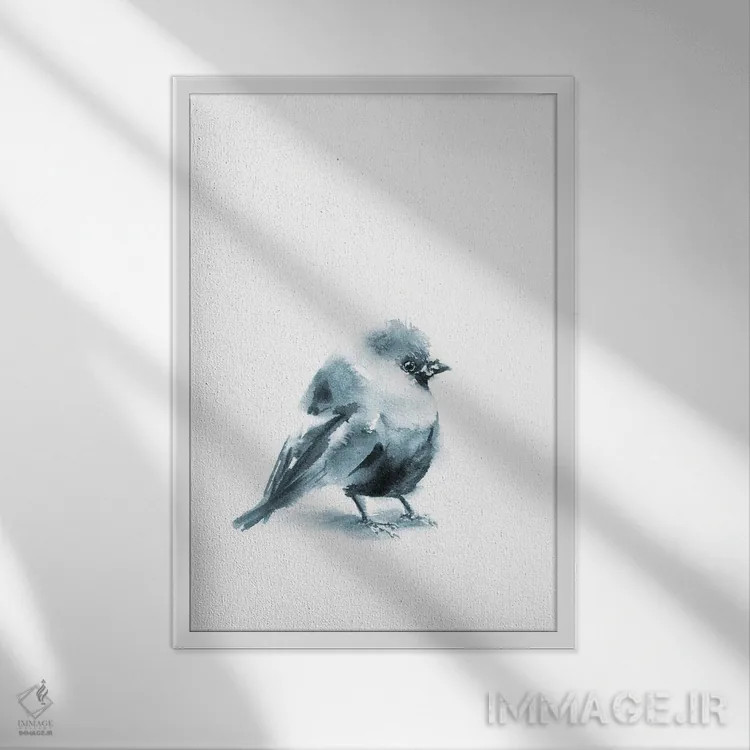 تابلو مدرن پرنده خاکستری شماره ۱ اثر سوفی روباورف - نمای قابدار سفید
