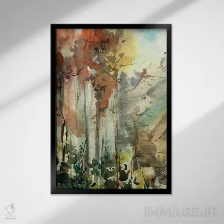 تابلو انتزاعی جنگل پاییزی اثر سوفی روباورف - نمای قابدار مشکی