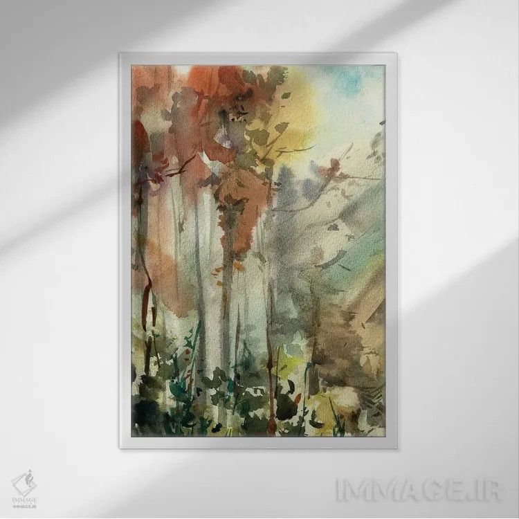 تابلو انتزاعی جنگل پاییزی اثر سوفی روباورف - نمای قابدار سفید