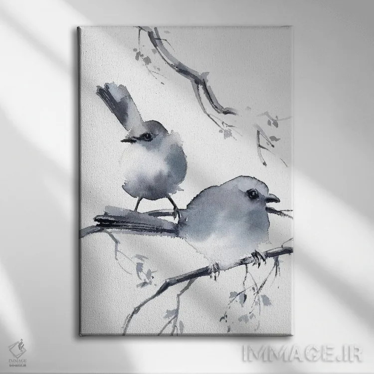 تابلو دکوراتیو دو پرنده اثر سوفی روباورف - نمای روبهرو روی دیوار