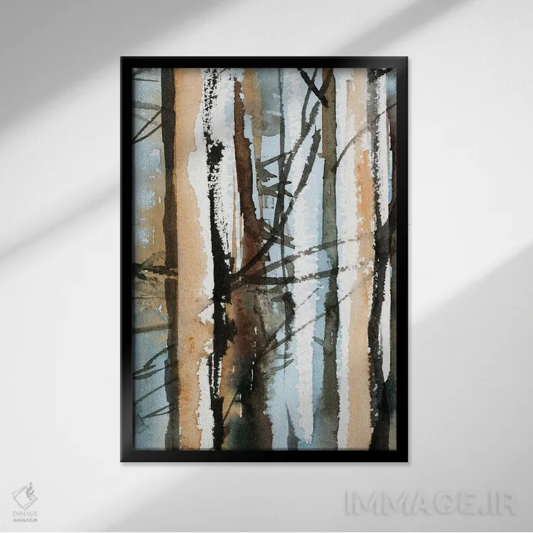 تابلو انتزاعی جنگل توس II اثر سوفی روباورف - نمای قابدار مشکی