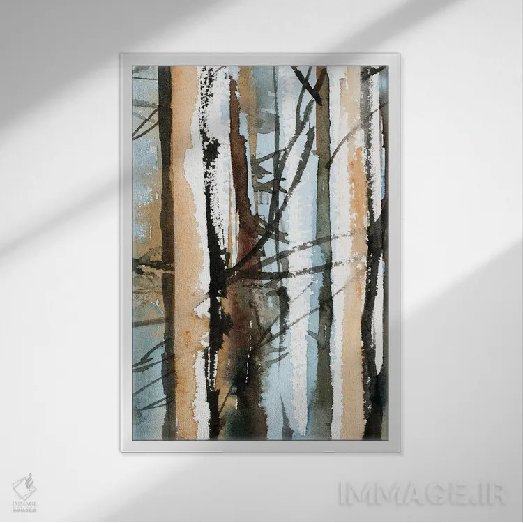 تابلو انتزاعی جنگل توس II اثر سوفی روباورف - نمای قابدار سفید