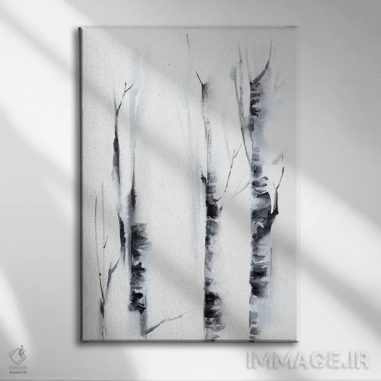 تابلو انتزاعی درختان توس II اثر سوفی روباورف - نمای روبهرو روی دیوار