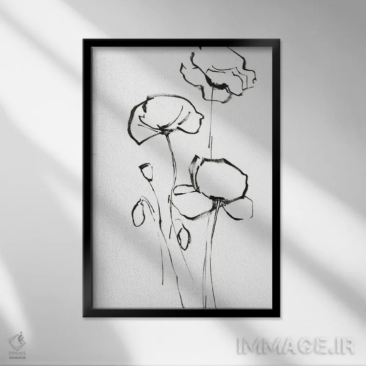 تابلو مینیمال گل های خشخاش II اثر سوفی روباورف - نمای قابدار مشکی