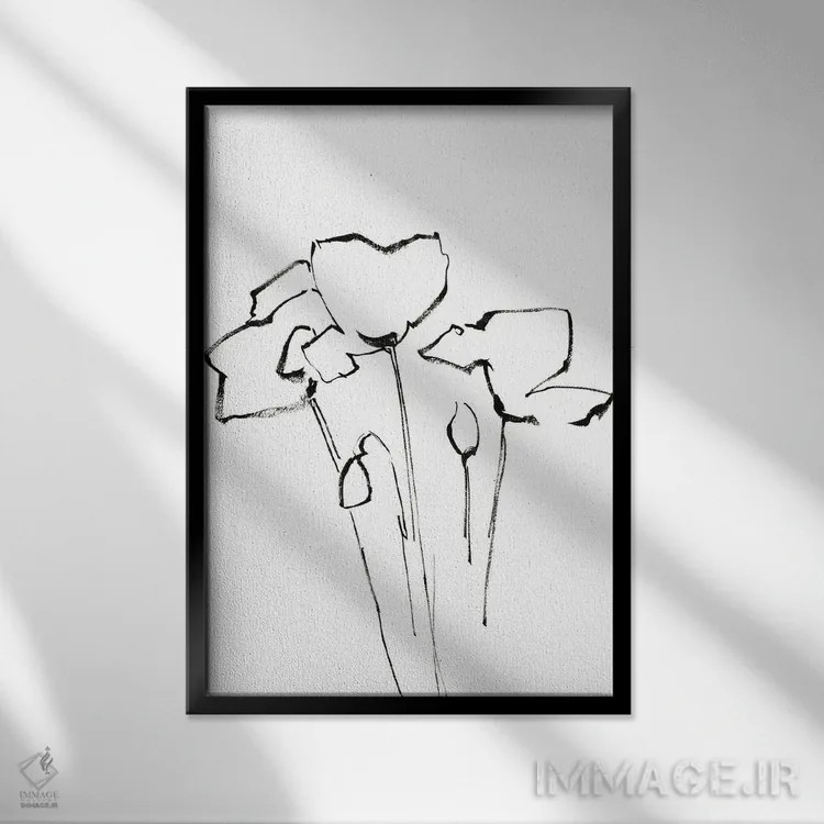 تابلو مینیمال گل های خشخاش اثر سوفی روباورف - نمای قابدار مشکی