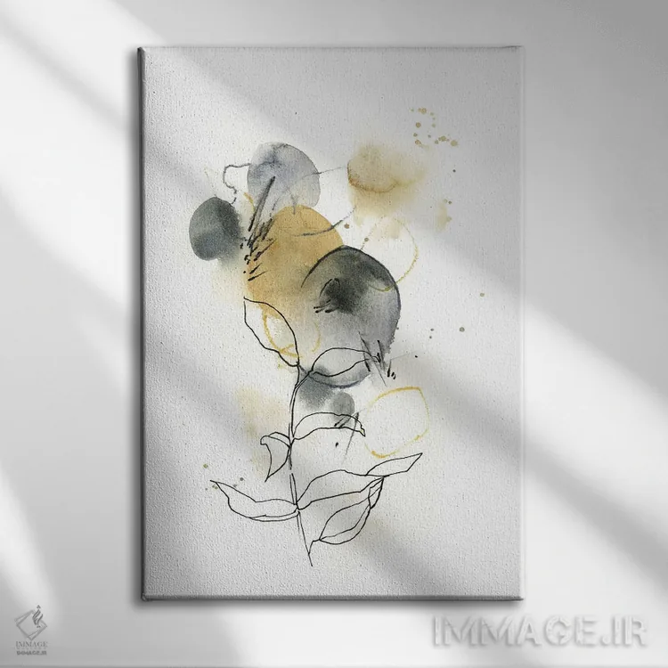 تابلو مینیمال انتزاعی در زرد خردلی و سبز خاکستری I اثر سوفی روباورف - نمای روبهرو روی دیوار