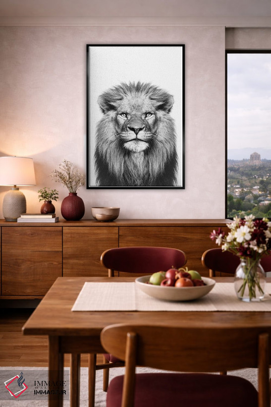 تابلو دکوراتیو شیر در سیاه و سفید اثر سیسی و سب - D6B
