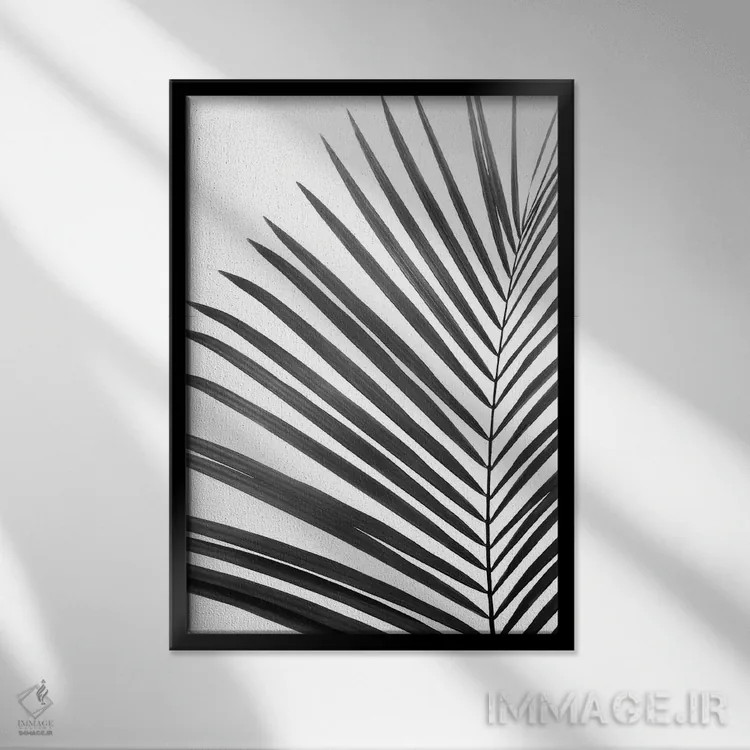 تابلو مینیمال برگ نخل اثر سیسی و سب - نمای قابدار مشکی