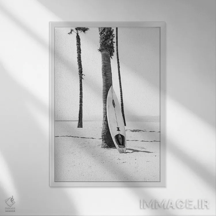 تابلو دکوراتیو تخته موج سواری اثر سیسی و سب - نمای قابدار سفید