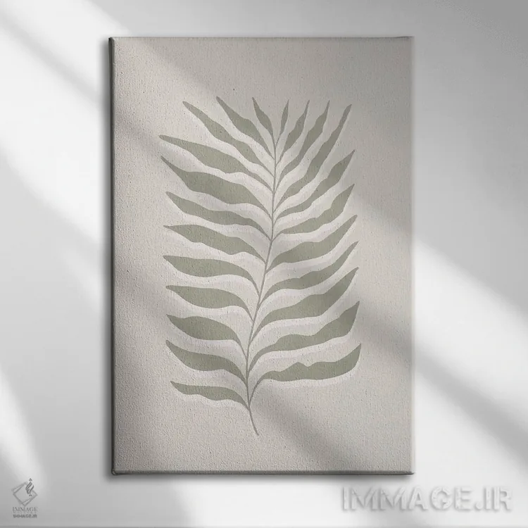 تابلو مینیمال هنر برگ انتزاعی سبز III اثر سیسی و سب - نمای روبهرو روی دیوار