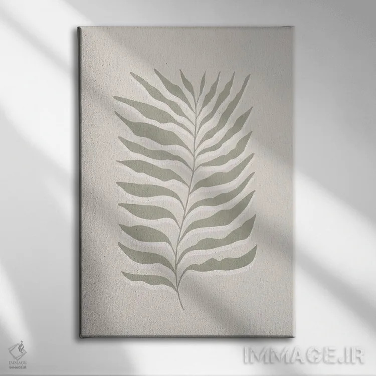 تابلو مینیمال هنر برگ انتزاعی سبز III اثر سیسی و سب - نمای روبهرو روی دیوار