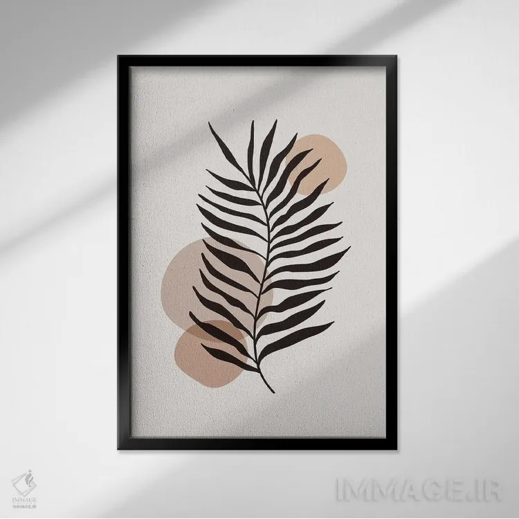 تابلو مینیمال برگ نخل انتزاعی اثر سیسی و سب - نمای قابدار مشکی