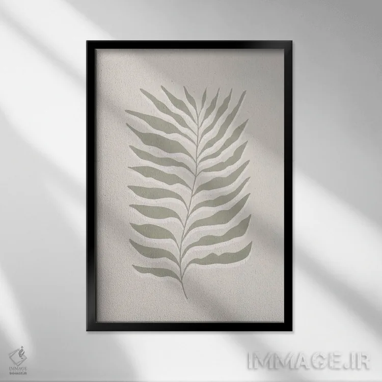 تابلو مینیمال هنر برگ انتزاعی سبز III اثر سیسی و سب - نمای قابدار مشکی