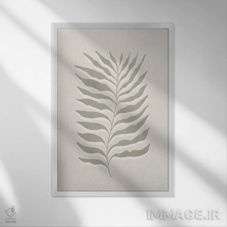 تابلو مینیمال هنر برگ انتزاعی سبز III اثر سیسی و سب - نمای قابدار سفید